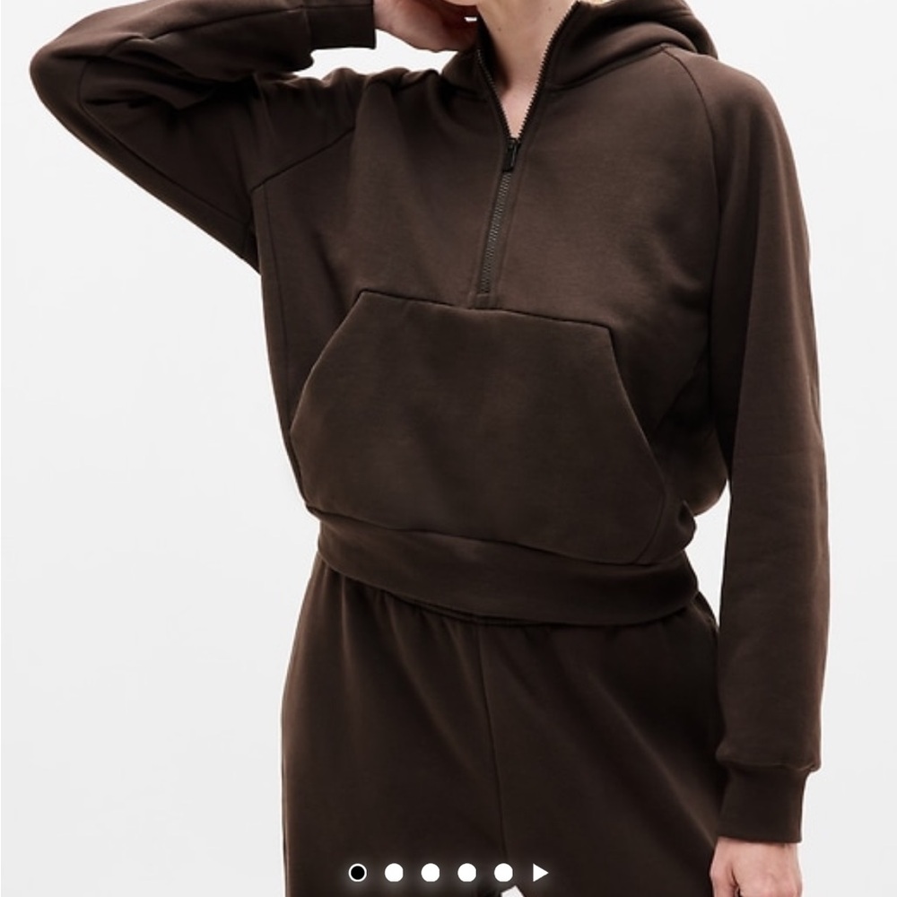 Athleta Brown 1/4 Zip Forever Hoodie Sweatshirt